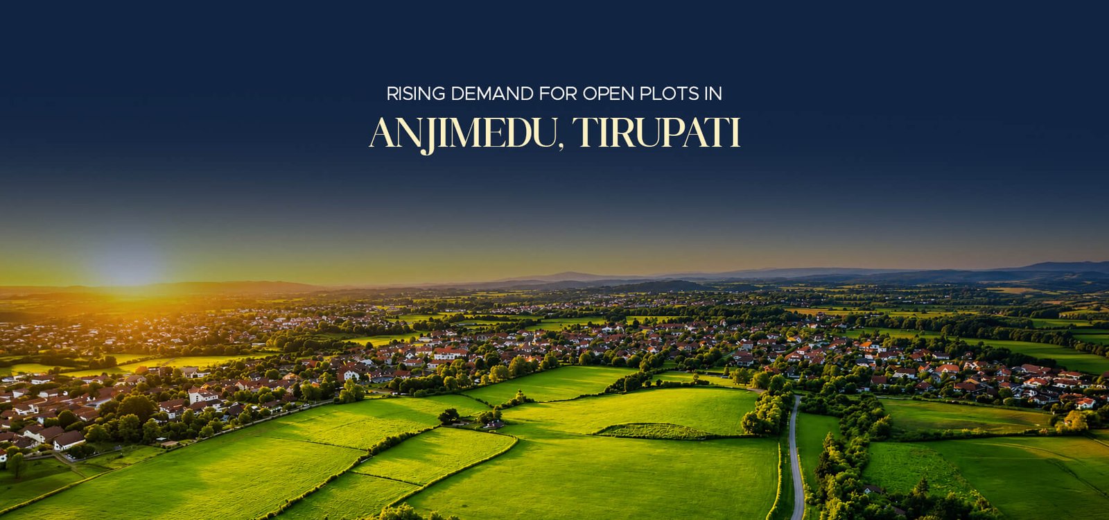 Aerial view of green open plots and developing residential layouts at sunrise in Anjimedu, Tirupati